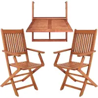 Casaria Table suspendue pour balcon 2 chaises bois d'acacia FSC