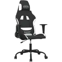 vidaXL Chaise de jeu avec fonction de massage Noir et blanc Tissu