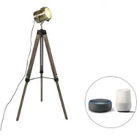 QAZQA Lampadaire intelligent trépied en bois avec spot studio incl. Wifi B35 - Braha