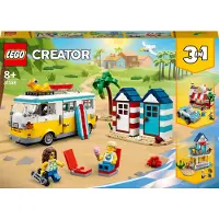 LEGO 31138 Creator 3in1 Bus de camping de plage, maison d'été, camion de glace kit de construction, jouet de surfeur de vacances d'été, cadeau pour enfants