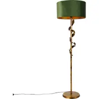 QAZQA Lampadaire vintage or antique avec abat-jour vert - Linden