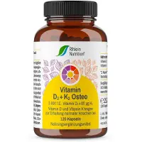 R(h)ein Nutrition Vitamine D3+K2 Osteo 2,000 IU Vitamine D3+80 ug K2, 120 Capsules KAP