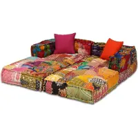 Dolce Vita Pouf modulable 2 places lot 1 Tissu Patchwork Multicolore Repose-pieds Confortable