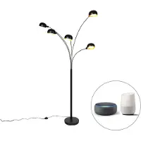QAZQA Lampadaire intelligent noir 5 lumières avec Wifi B35 - Sixties