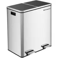 OEM Grande poubelle métallique double, 2 compartiments de 30 l chacun, à pédale