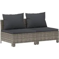 vidaXL Canapé de jardin 2 places avec coussins Gris Poly rotin