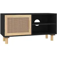 vidaXL Armoire TV noire 80x30x40 cm pin massif rotin naturel