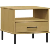 vidaXL Table de chevet avec pieds en métal Marron Bois pin massif OSLO