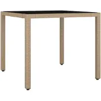 vidaXL Table de jardin avec plateau en verre Beige Poly Rattan & verre trempé