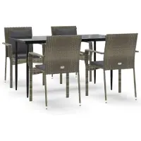 vidaXL Salon de jardin 5 pièces avec coussins noir et gris Poly rotin