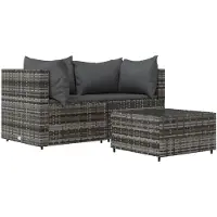 vidaXL Ensemble de salon de jardin 3 pièces avec coussins Gris Poly rotin