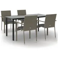 vidaXL Salon de jardin 5 pièces avec coussins noir et gris Poly rotin