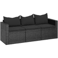 vidaXL Canapé de jardin à 3 places avec coussins noir résine tressée