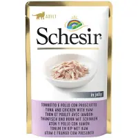 Schesir thon, poulet avec jambon (gelée) pâtée pour chat (sachets)