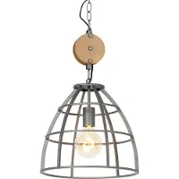 QAZQA Suspension industrielle gris foncé avec bois 34 cm - Arthur