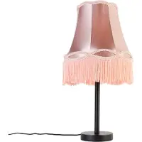 QAZQA Lampe de table classique noire avec abat-jour rose mamie 30 cm - Simplo