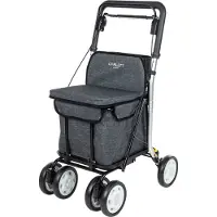 CARLETT - Lett800 Comfort : Déambulateur pliable avec roues : Classe I Approbation Médicale : avec siège : Sac amovible 29L/15kg : Compartiment de rangement : Gris