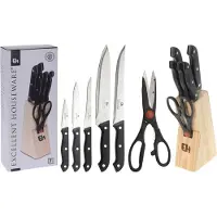 Huismerk Porte Couteaux 5 Pièces + Ciseaux Ensemble De Couteaux De Cuisine Complet -