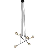 QAZQA Suspension noire avec laiton et verre fumé 6 lumières - Vidro