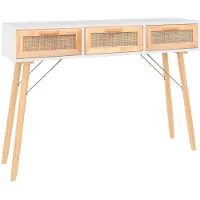 vidaXL Table console Blanc 105x30x75 cm Bois massif pin /rotin naturel