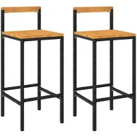 vidaXL Tabouret de bar 2 pcs. noir poly rotin et bois massif acacia
