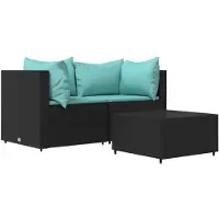 vidaXL Ensemble de salon de jardin 3 pièces avec coussins noir poly rotin
