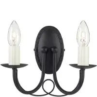 Elstead Lighting Applique murale Minster noire avec bougeoir, 2xE14x60W, métal, dim. : 19x26x14,5 cm, IP20, Elstead