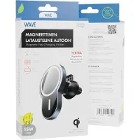 Wave magneettinen Qi-latausteline autoon, musta (15 W), Chargeur sans fil, Noir