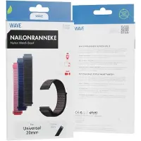 Wave nailonranneke, Ã¤ly- ja urheilukelloille, musta (20 mm, Nylon), Sangles de montre, Noir