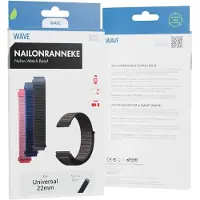 Wave nailonranneke, Ã¤ly- ja urheilukelloille, musta (22 mm, Nylon), Sangles de montre, Noir