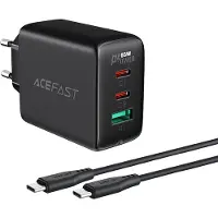 Acefast 2W1 Chargeur réseau 2X Usb-C / Usb-A 65W, Pd, Qc 3.0, Afc, Fcp (Set avec câble Usb-C 1.2M) Noir (A13 Noir)