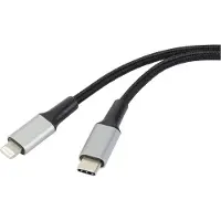 Renkforce Câble USB USB 2.0 USB-C mâle, Apple Lightning mâle 2.00 m noir Gaine de câble en matériau recyclé,