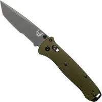 Benchmade Couteau pliant Bailout CPM M4 Tungsten Gray Cerakote, woodland green aluminum, lame à dents