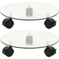 vidaXL Support pour plantes avec roulettes 2 pièces verre dur 28 cm rond