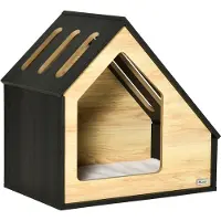 PawHut Niche en bois D02-120, niche pour chat, avec coussin, niche pour chien, grotte pour chien, 60 x 40 x 59,2 cm - A