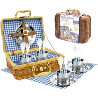 Tachan Set Picnic Vichy In Wicker Basket Doré 3-6 Years Enfants