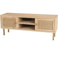 Macabane ALINE - Meuble TV 2 niches 2 portes toile de jute pieds métal doré ALINE