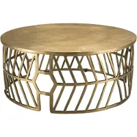 Macabane JOHAN - Table basse ronde 89x89cm aluminium doré pietement graphique JOHAN