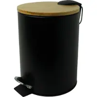 Helit Poubelle à pédale "the bamboo", 3 litres, noir en acier revêtu par poudre, pédale, couvercle en bambou, - 1 pièce (H2404495)