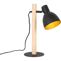 QAZQA Lampe de table rustique noire avec bois - Flint
