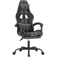 vidaXL Chaise de jeu pivotante et repose-pied Noir et gris Similicuir