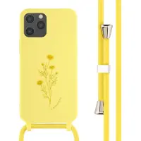 IMoshion Coque design en silicone avec cordon pour l'Apple iPhone 12 (Pro) - Jaune fleuri