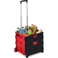 Relaxdays Chariot de courses, pliable, Rouge