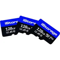 ISTORAGE microSD (3-Pack) (128 Go, microSDXC, U3, UHS-III), Carte mémoire, Bleu, Noir