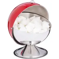 Relaxdays Sucrier Avec Couvercle Roulant, Acier Brillant, Sucre, Sucreries, Boîte De Gateaux, Rond,Pour Sucre, Rouge.