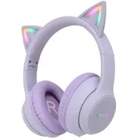 IMoshion Casque sans fil pour enfants LED Light Cat Ear - Limiteur de décibels - Avec câble AUX - Lavender Lilac