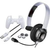 Raptor Gaming Starter Pack PS5 Mono Headset, câble de charge, skin silicone & capuchons stick analogique noir/blanc RG-SK100