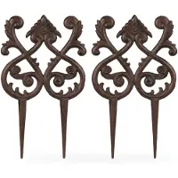 Relaxdays : clôture de parterre en fonte, 2 éléments, H x L 32,5 x 17,5 cm, style vintage, bordure de parterre à enfoncer, marron foncé