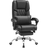 Songmics Chaise de bureau avec repose-pieds et coussin lombaire, avec roulettes, rembourrée, ergonomique, pivotante, similicuir, noir, OBG71B