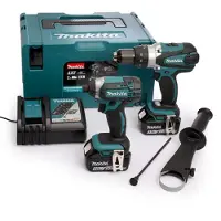 Makita DLX 2145 TJ Twin Pack Perceuse à percussion sans fil 18 V + Boulonneuse à chocs sans fil + 2x Batteries 5.0Ah + Chargeur + Makpac